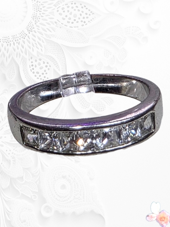 Jewelry - Channel Set Crystal Band Ring Silver Tone Stackable Size 8.75